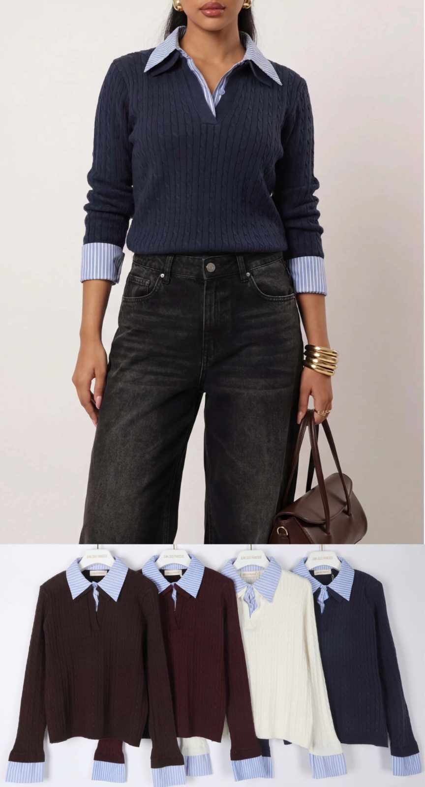 Cabled knit with undershirt