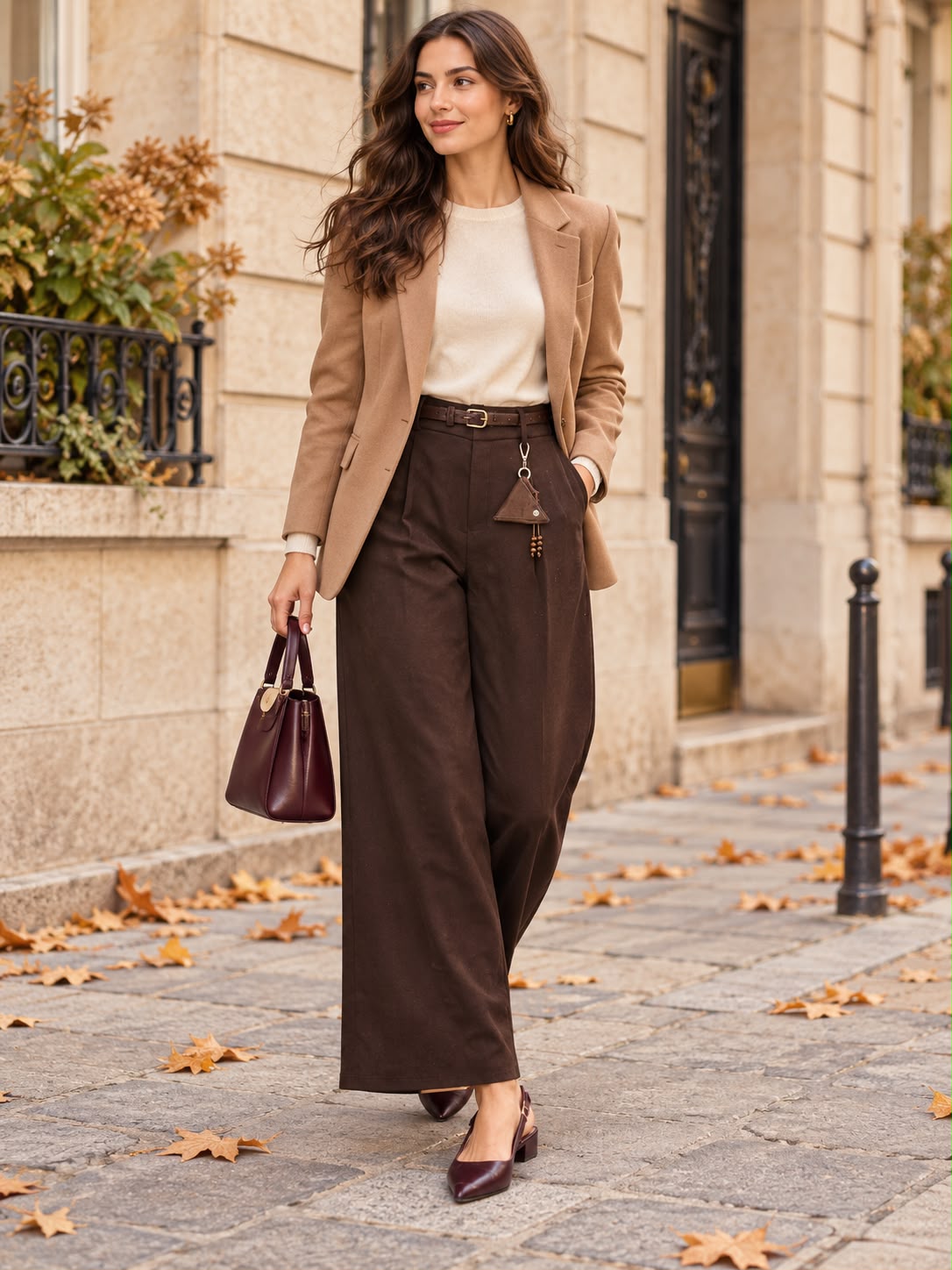 Suede box trousers with charm belt