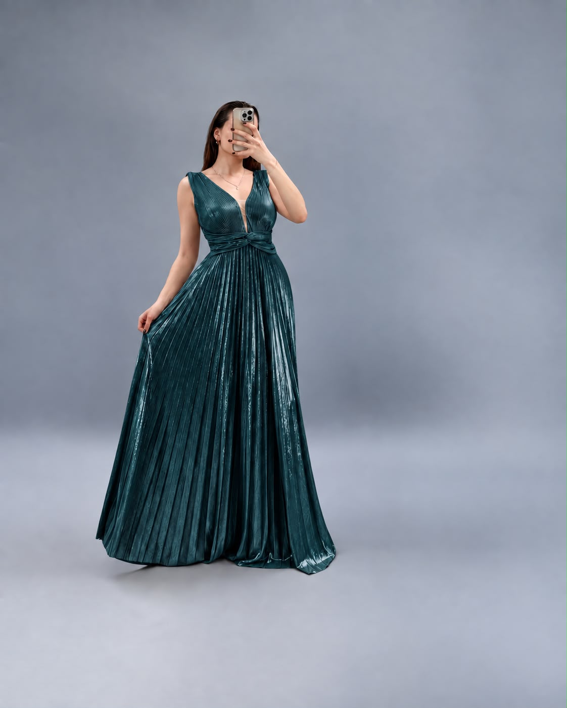 Shimmery pleated gown