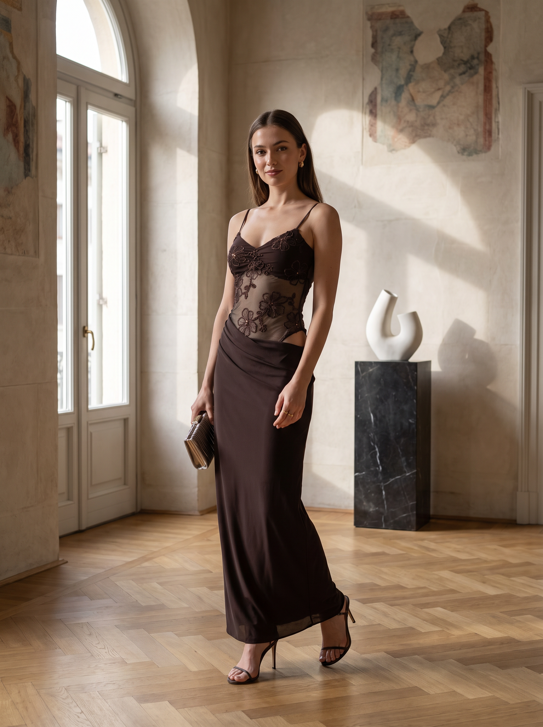 Lace body with attached maxi skirt
