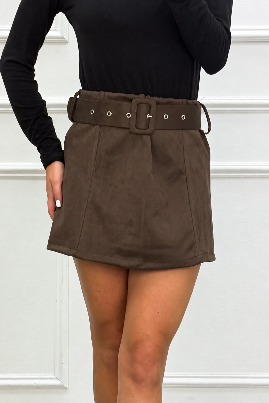 Suede mini skirt with belt